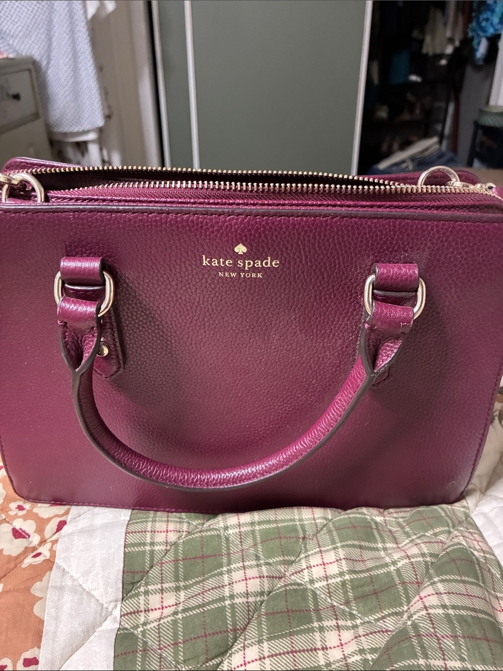 kate spade Plum Leather Satchel with Gold Hardware